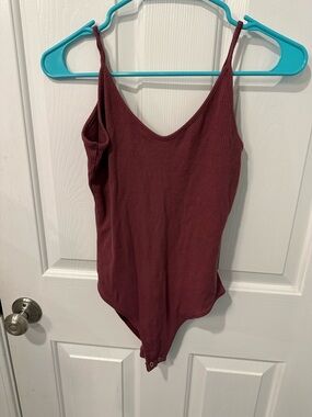 American Eagle Outfitters Ribbed Maroon Girls One-Piece Bodysuit